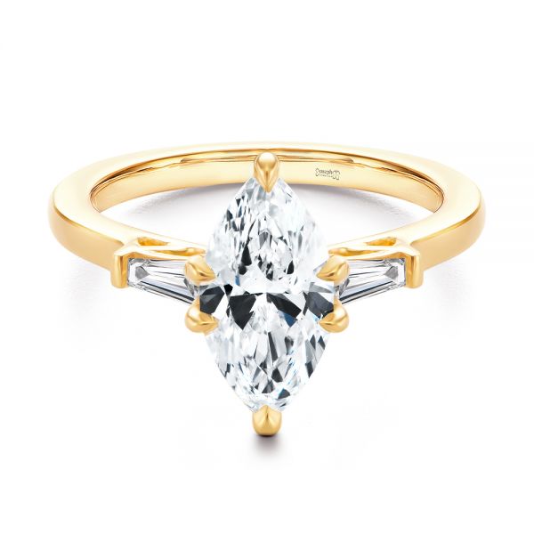 14k Yellow Gold Three Stone Marquise And Tapered Baguette Diamond Engagement Ring - Flat View - 107617