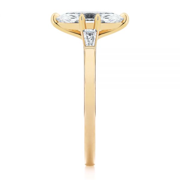 14k Yellow Gold Three Stone Marquise And Tapered Baguette Diamond Engagement Ring - Side View - 107617