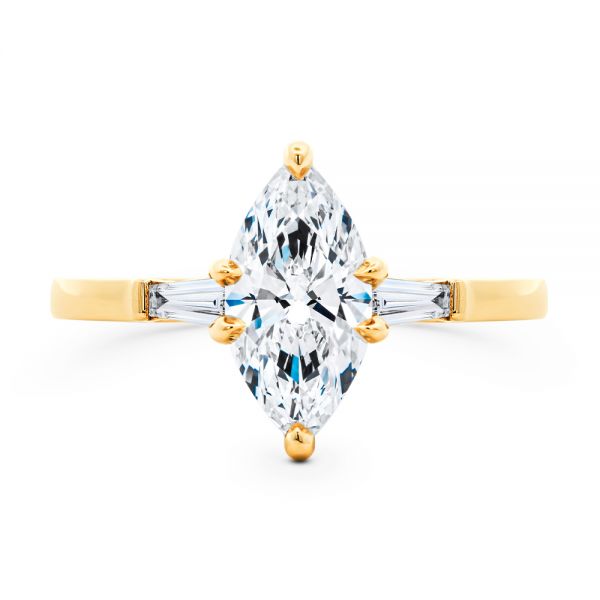 18k Yellow Gold 18k Yellow Gold Three Stone Marquise And Tapered Baguette Diamond Engagement Ring - Top View -  107617 - Thumbnail