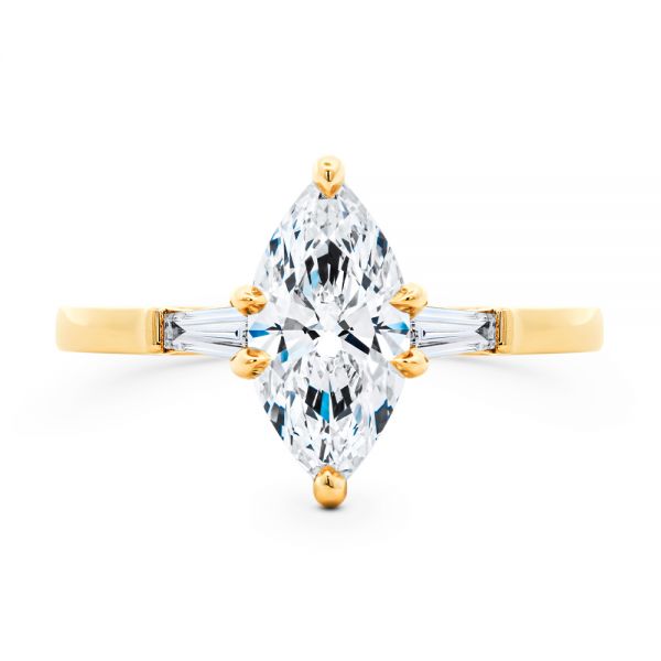 14k Yellow Gold Three Stone Marquise And Tapered Baguette Diamond Engagement Ring - Top View - 107617