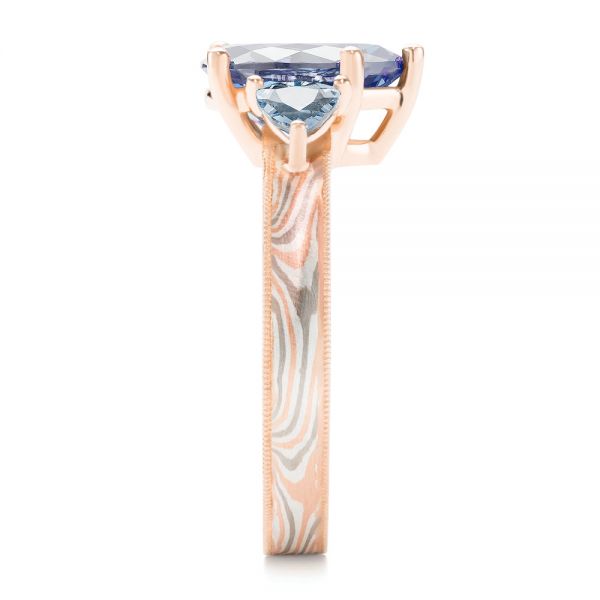 14k Rose Gold Three Stone Mokume Engagement Ring - Side View - 107215