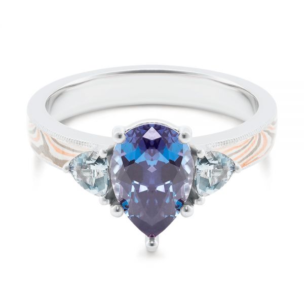 Platinum Platinum Three Stone Mokume Engagement Ring - Flat View - 107215