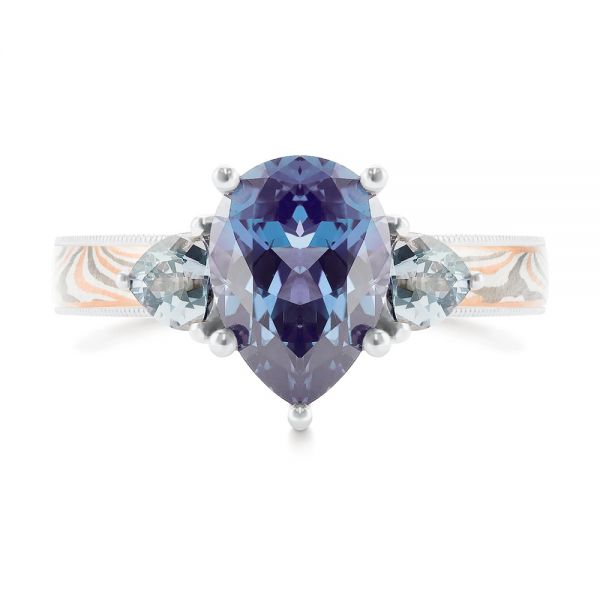 Platinum Platinum Three Stone Mokume Engagement Ring - Top View - 107215