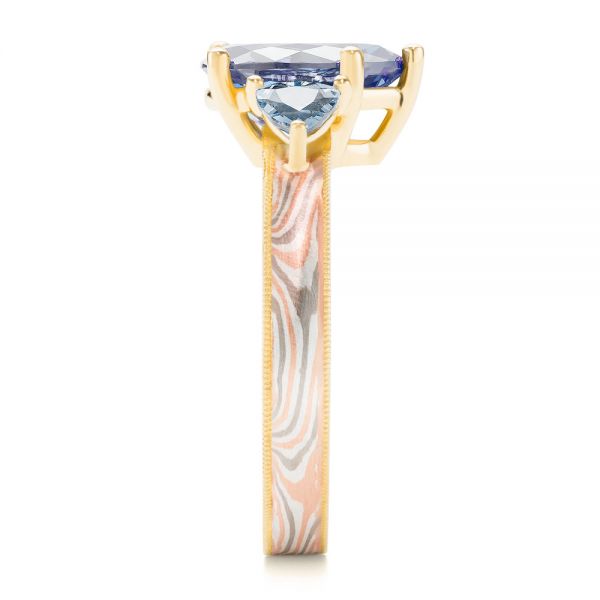 18k Yellow Gold 18k Yellow Gold Three Stone Mokume Engagement Ring - Side View - 107215