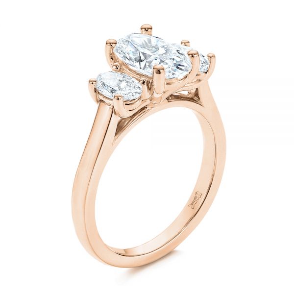 18k Rose Gold 18k Rose Gold Three Stone Oval Diamond Engagement Ring - Three-Quarter View -  106436
