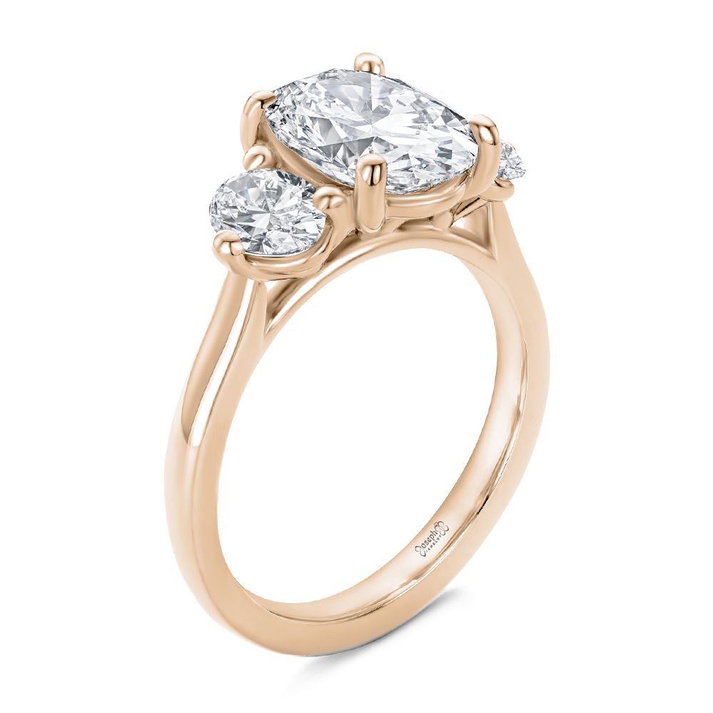 Three Stone Oval Diamond Engagement Ring - Image