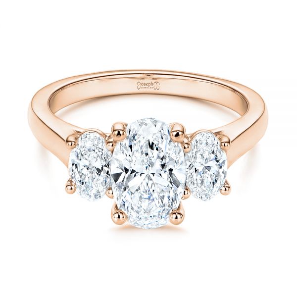 18k Rose Gold 18k Rose Gold Three Stone Oval Diamond Engagement Ring - Flat View -  106436