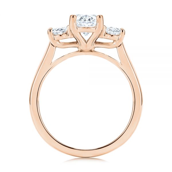 14k Rose Gold 14k Rose Gold Three Stone Oval Diamond Engagement Ring - Front View -  106436