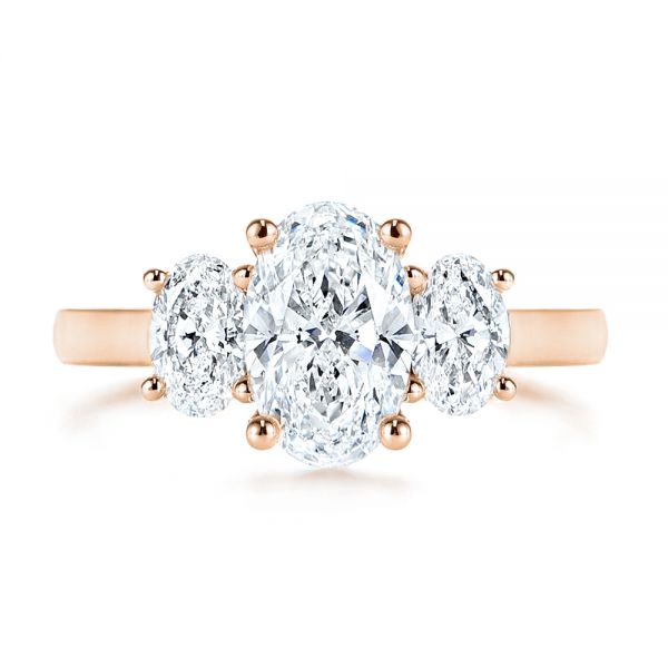 18k Rose Gold 18k Rose Gold Three Stone Oval Diamond Engagement Ring - Top View -  106436