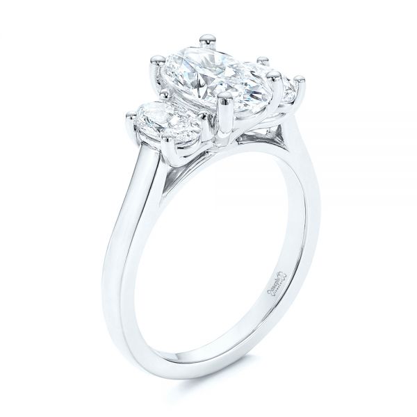  Platinum Three Stone Oval Diamond Engagement Ring - Three-Quarter View -  106436