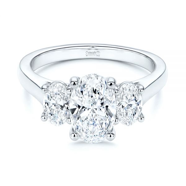 14k White Gold 14k White Gold Three Stone Oval Diamond Engagement Ring - Flat View -  106436