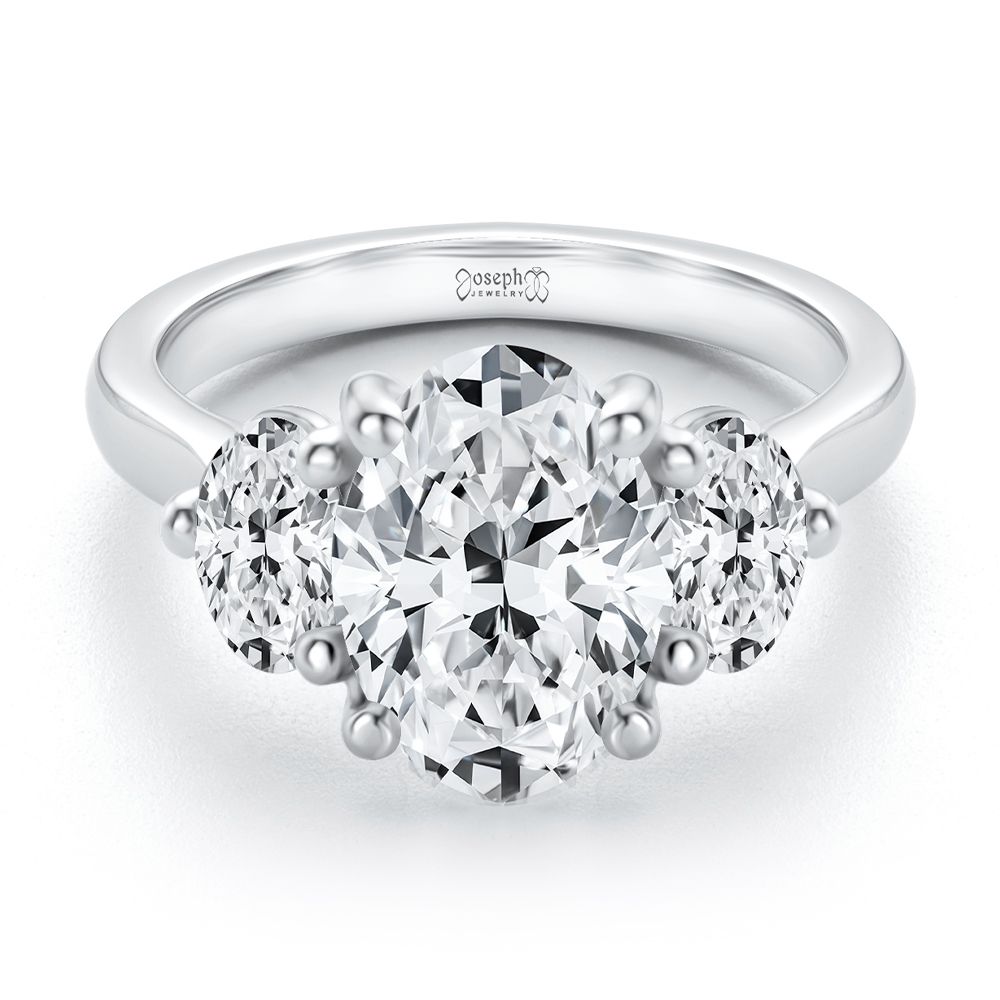 Three Stone Oval Diamond Engagement Ring - front perspective