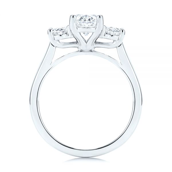 18k White Gold 18k White Gold Three Stone Oval Diamond Engagement Ring - Front View -  106436