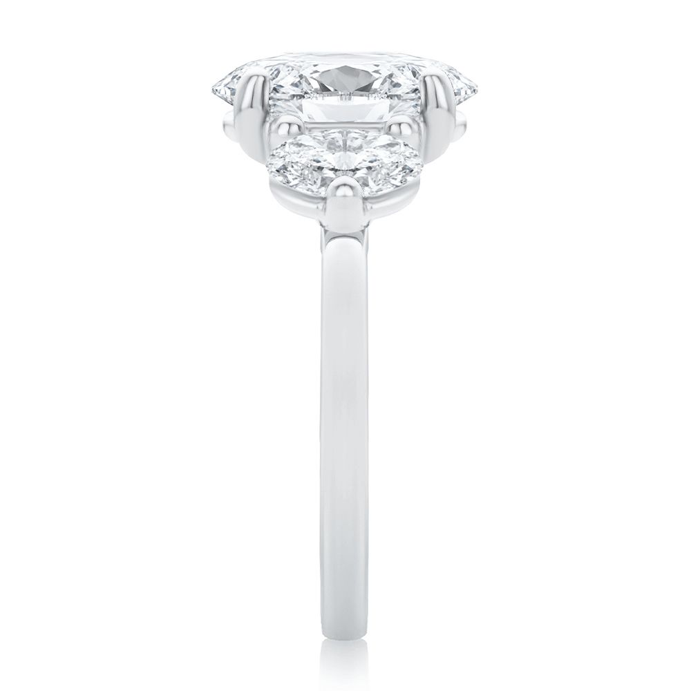 Three Stone Oval Diamond Engagement Ring - Side view