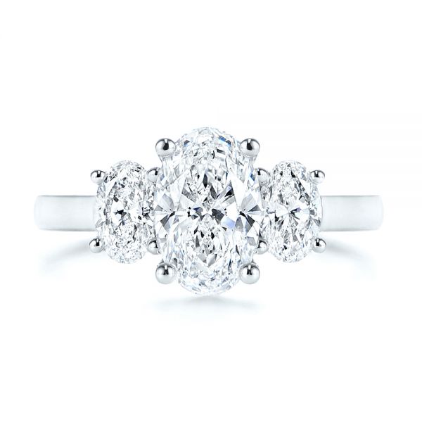  Platinum Three Stone Oval Diamond Engagement Ring - Top View -  106436