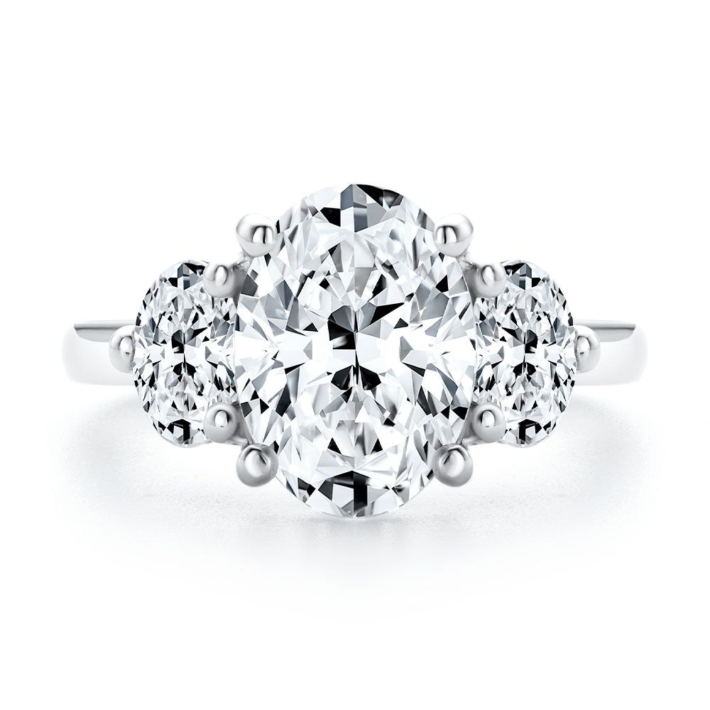 Three Stone Oval Diamond Engagement Ring - Top view
