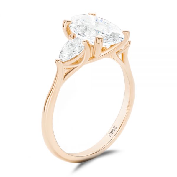 14k Rose Gold 14k Rose Gold Three Stone Oval Engagement Ring With Pear Shape Accents - Three-Quarter View -  107435