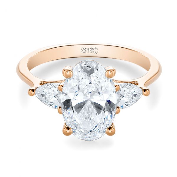 18k Rose Gold 18k Rose Gold Three Stone Oval Engagement Ring With Pear Shape Accents - Flat View -  107435