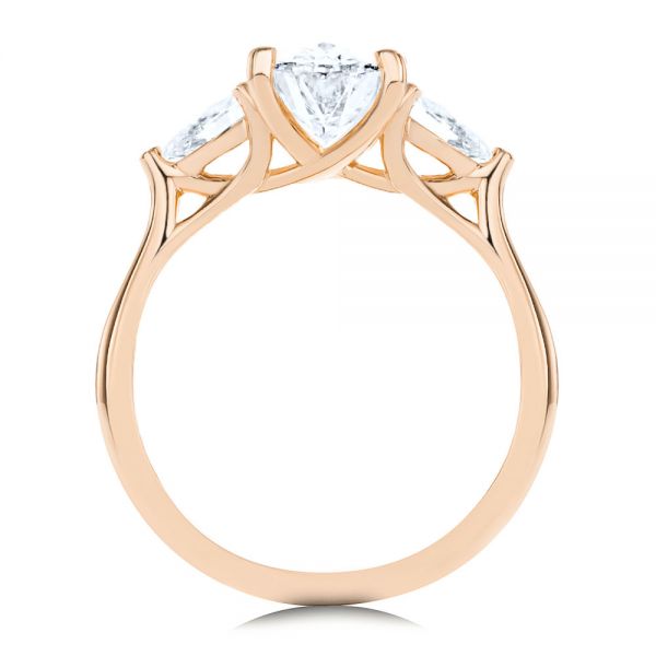 18k Rose Gold 18k Rose Gold Three Stone Oval Engagement Ring With Pear Shape Accents - Front View -  107435