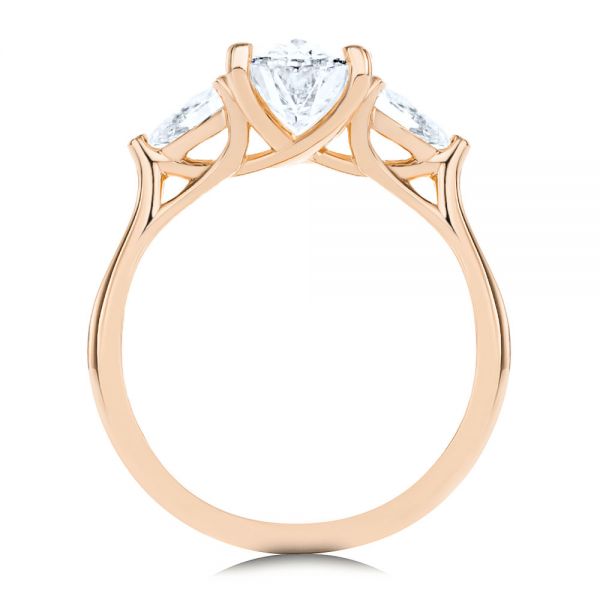 14k Rose Gold 14k Rose Gold Three Stone Oval Engagement Ring With Pear Shape Accents - Front View -  107435