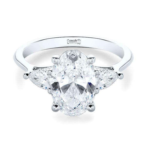  Platinum Platinum Three Stone Oval Engagement Ring With Pear Shape Accents - Flat View -  107435