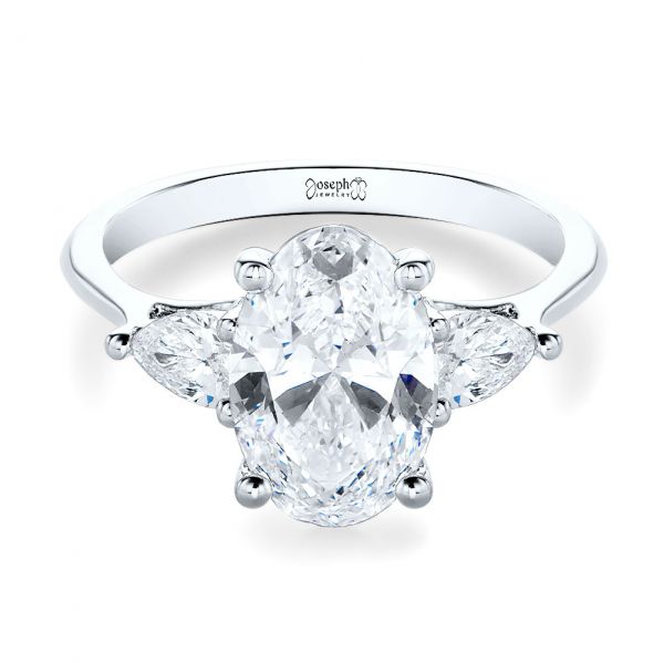 14k White Gold 14k White Gold Three Stone Oval Engagement Ring With Pear Shape Accents - Flat View - 107435