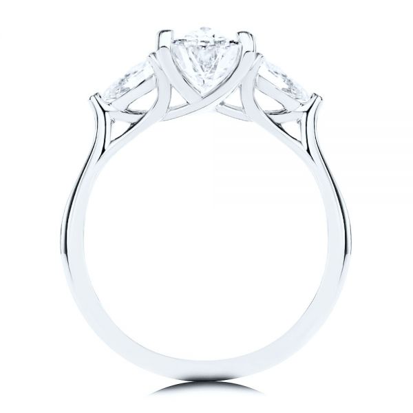 18k White Gold 18k White Gold Three Stone Oval Engagement Ring With Pear Shape Accents - Front View -  107435