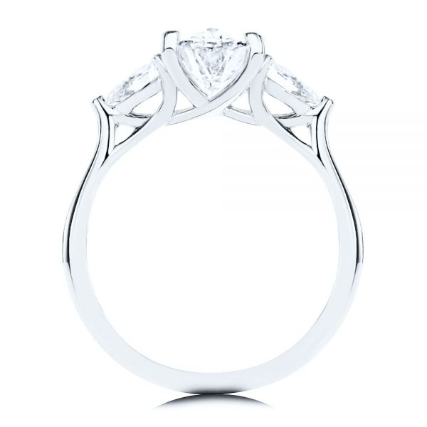 14k White Gold 14k White Gold Three Stone Oval Engagement Ring With Pear Shape Accents - Front View - 107435