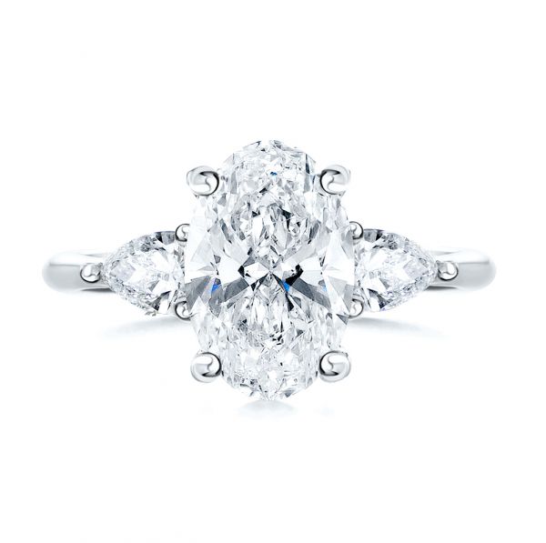  Platinum Platinum Three Stone Oval Engagement Ring With Pear Shape Accents - Top View -  107435