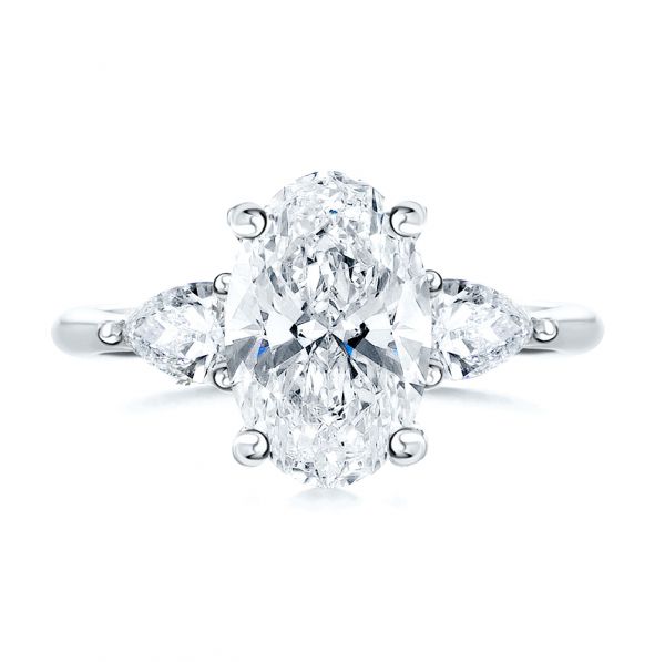 14k White Gold 14k White Gold Three Stone Oval Engagement Ring With Pear Shape Accents - Top View - 107435