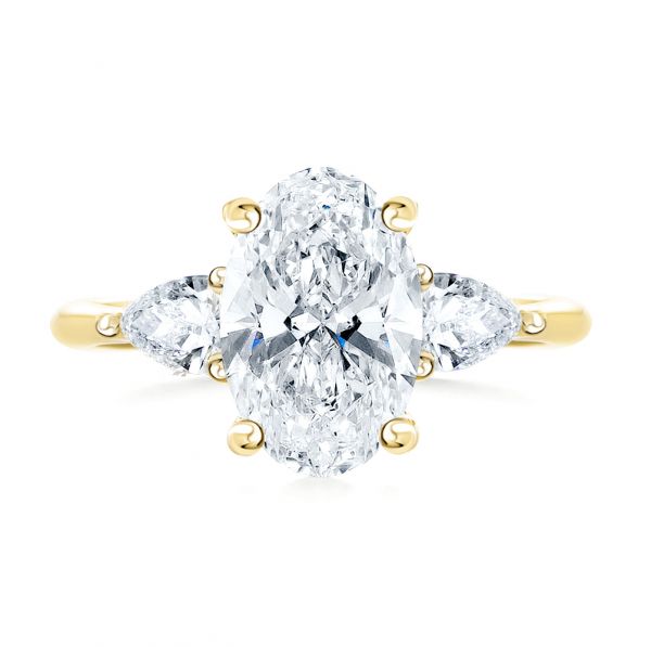 14k Yellow Gold Three Stone Oval Engagement Ring With Pear Shape Accents - Top View -  107435