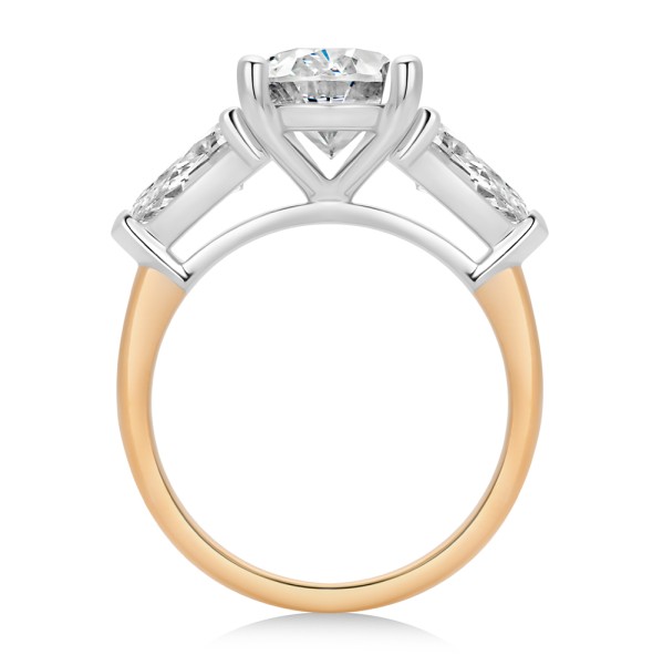 18k Rose Gold 18k Rose Gold Three Stone Oval and Pear Diamond Engagement Ring - Front View -  107812 - Thumbnail