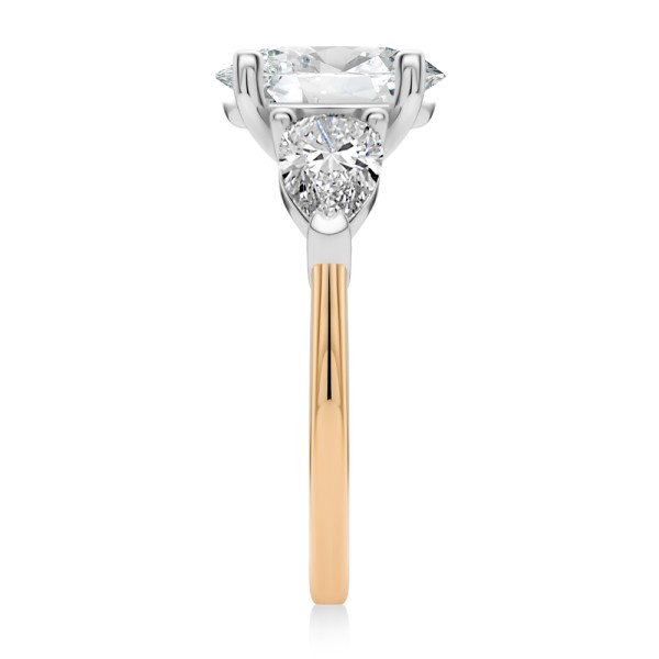 18k Rose Gold 18k Rose Gold Three Stone Oval and Pear Diamond Engagement Ring - Side View -  107812 - Thumbnail