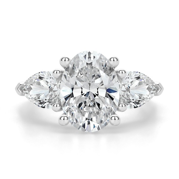 18k Rose Gold 18k Rose Gold Three Stone Oval and Pear Diamond Engagement Ring - Top View -  107812 - Thumbnail