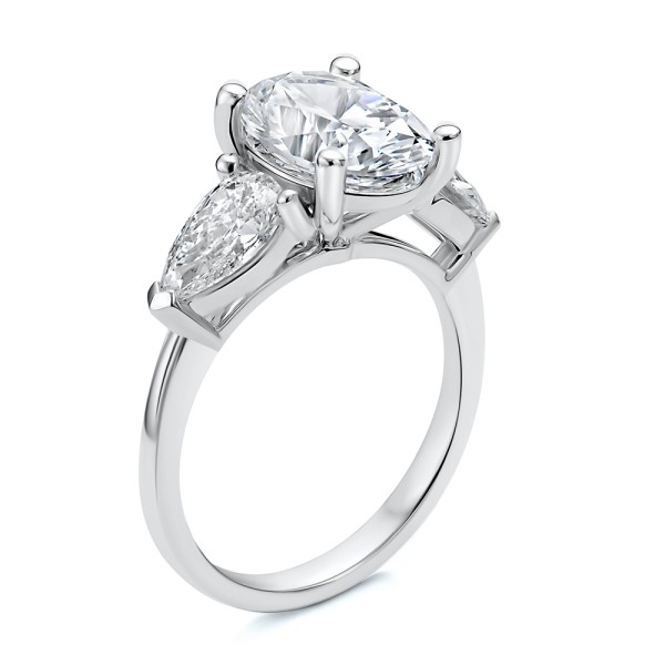 Three Stone Oval & Pear Diamond Engagement Ring - Image