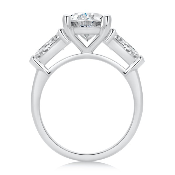 18k White Gold 18k White Gold Three Stone Oval and Pear Diamond Engagement Ring - Front View -  107812 - Thumbnail