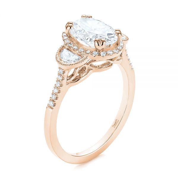 14k Rose Gold 14k Rose Gold Three-stone Oval And Half Moon Diamond Engagement Ring - Three-Quarter View -  105118