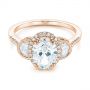 18k Rose Gold 18k Rose Gold Three-stone Oval And Half Moon Diamond Engagement Ring - Flat View -  105118 - Thumbnail