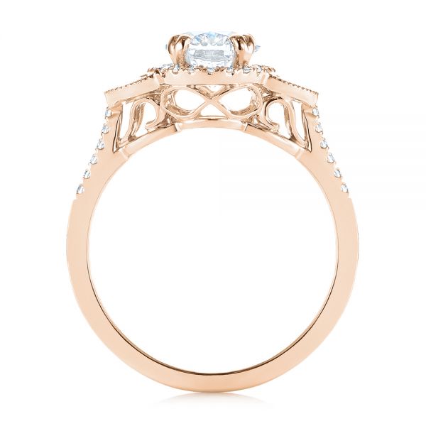 14k Rose Gold 14k Rose Gold Three-stone Oval And Half Moon Diamond Engagement Ring - Front View -  105118