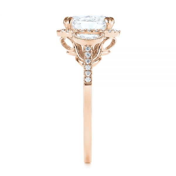 18k Rose Gold 18k Rose Gold Three-stone Oval And Half Moon Diamond Engagement Ring - Side View -  105118