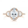 14k Rose Gold 14k Rose Gold Three-stone Oval And Half Moon Diamond Engagement Ring - Top View -  105118 - Thumbnail
