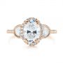 18k Rose Gold 18k Rose Gold Three-stone Oval And Half Moon Diamond Engagement Ring - Top View -  105118 - Thumbnail