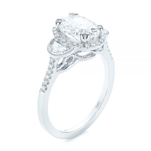 Three-Stone Oval and Half Moon Diamond Engagement Ring - Image