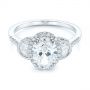 14k White Gold Three-stone Oval And Half Moon Diamond Engagement Ring - Flat View -  105118 - Thumbnail