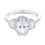 18k White Gold 18k White Gold Three-stone Oval And Half Moon Diamond Engagement Ring - Flat View -  105118 - Thumbnail