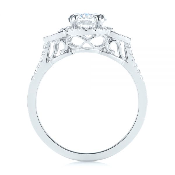 14k White Gold Three-stone Oval And Half Moon Diamond Engagement Ring - Front View -  105118