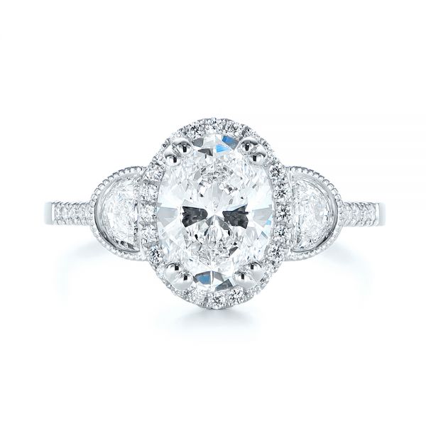  Platinum Platinum Three-stone Oval And Half Moon Diamond Engagement Ring - Top View -  105118