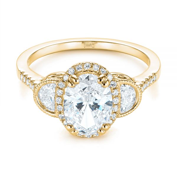18k Yellow Gold 18k Yellow Gold Three-stone Oval And Half Moon Diamond Engagement Ring - Flat View - 105118