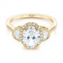 14k Yellow Gold 14k Yellow Gold Three-stone Oval And Half Moon Diamond Engagement Ring - Flat View -  105118 - Thumbnail