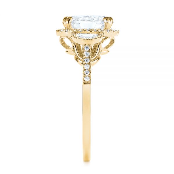 18k Yellow Gold 18k Yellow Gold Three-stone Oval And Half Moon Diamond Engagement Ring - Side View -  105118